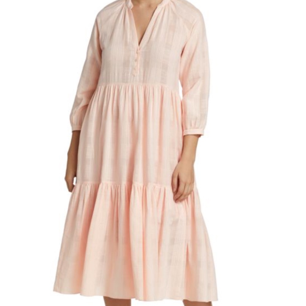 Veronica Beard Sarita Tiered Midi Dress in Light Pink Size Small.